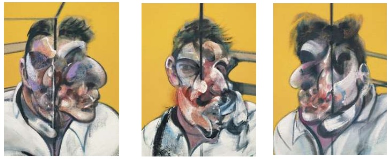 Close up of the three panels of Francis Bacon's "Three Studies of Lucian Freud." (Christie's)
