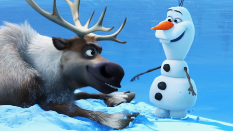 The reindeer Sven and the snowman Olaf become fast friends in the movie 'Frozen.' (Disney)