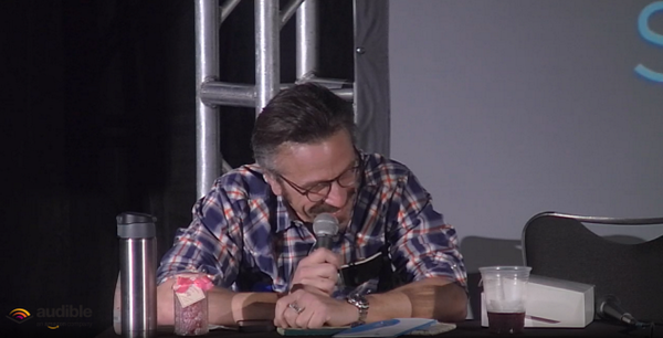 Comedian Marc Maron got serenaded by the audience for his 51st birthday (Twitter/@lapodfest). Comedian Marc Maron got serenaded by the audience for his 51st birthday (Twitter/@lapodfest).