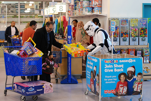 Play Santa to hopeful children by donating gifts to Toys for Tots (Mike Bryan / Flickr Creative Commons).