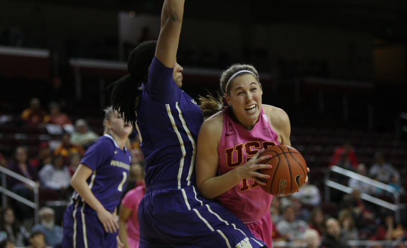 Harberts' double-double was not enough to lift the Trojans over the Huskies (Kevin Tsukii/Neon Tommy).