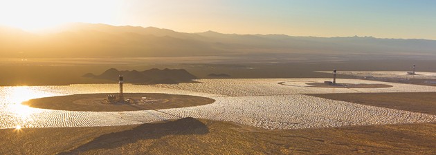 The Ivanpah solar power plant takes up 5 square miles of land in the fragile desert ecosystem (Brightsource Energy).