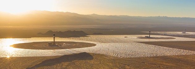 The Ivanpah solar power plant takes up 5 square miles of land in the fragile desert ecosystem (Brightsource Energy). The Ivanpah solar power plant takes up 5 square miles of land in the fragile desert ecosystem (Brightsource Energy).