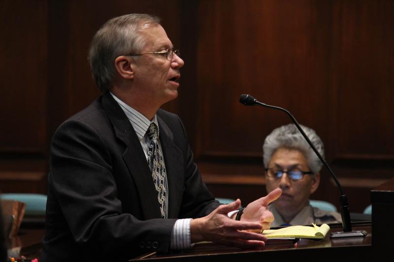 Attorney Timothy Coates gives his oral argument representing L.A. County. (Sophia Li / Neon Tommy)