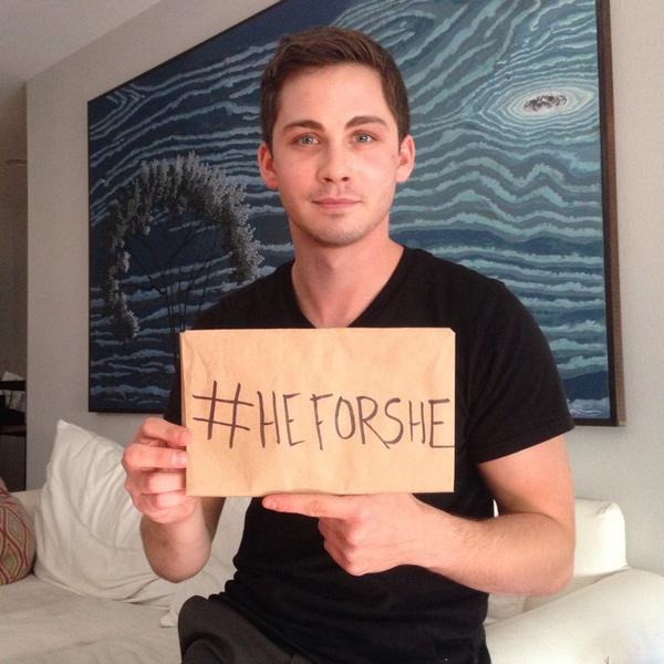 No matter how beautiful Logan Lerman is, holding a #HeForShe sign is not the same as taking action against gender inequality. (Twitter / @LoganLerman)