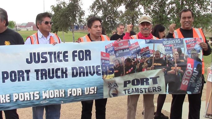 Protesters at the Port of Los Angeles. (Taylor Haney / ATVN) Protesters at the Port of Los Angeles. (Taylor Haney / ATVN)