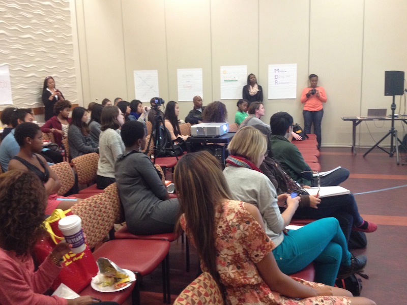 Student activists listen to keynote speaker Professor Shana Redmond. (Katie Chen/Neon Tommy)