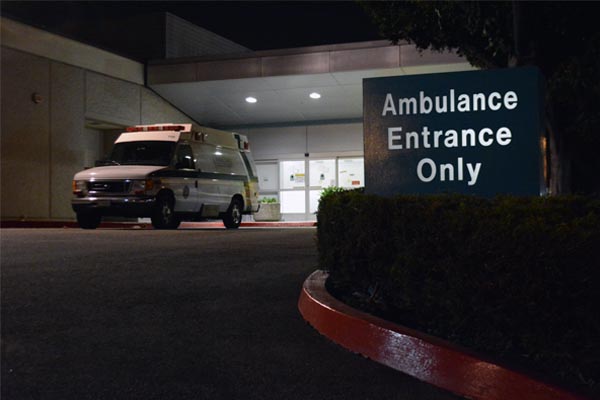 An Ambulance waits at PIH hetitleh in Downey. (Matthew Tinoco/Neon Tommy) An Ambulance waits at PIH health in Downey. (Matthew Tinoco/Neon Tommy)