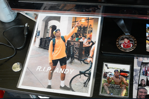 A memorial in Melgar's apartment pays tribute to his friend Andy. (Matthew Tinoco/Neon Tommy)