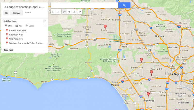 Reported LA shootings on April 7, 2014