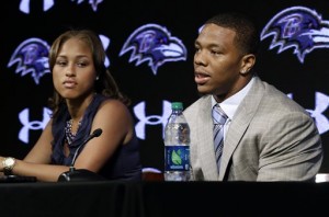 Janay and Ray Rice at a press conference, apologizing for their actions. (Telenews De Mexico/Flickr)