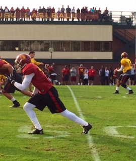 Cody Kessler took reps with the first team offense in the Trojans' third practice. (Jordan Schuchmann/Neon Tommy)