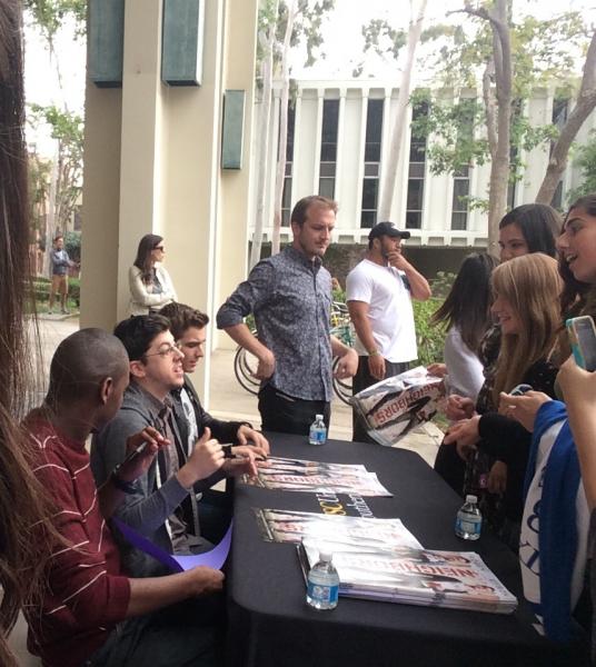 (Dave Franco with Neighbors co-stars on USC campus)