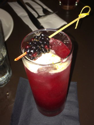 La Gran Puta- hibiscus, blackberry, orange foam, triple sec, and tequila. (Margaux Farrell/Neon Tommy) La Gran Puta- hibiscus, blackberry, orange foam, triple sec, and tequila. (Margaux Farrell/Neon Tommy)