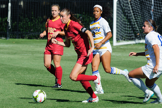 Midfielder Jamie Fink had her first career hat trick in Friday's game. (Charles Magovern/Neon Tommy)