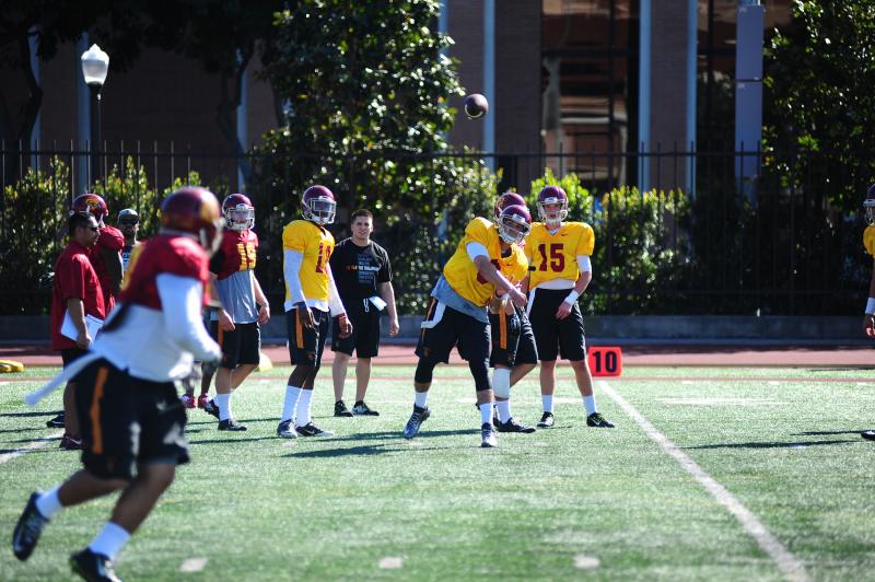 Cody Kessler and the rest of the Trojans were back at it during spring practice. (Charlie Magovern/Neon Tommy) Cody Kessler and the rest of the Trojans were back at it during spring practice. (Charlie Magovern/Neon Tommy)
