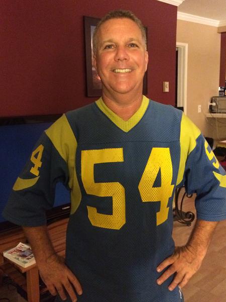 Lance Goldberg is happiest in his L.A. Rams jersey. (Marah Alindogan)