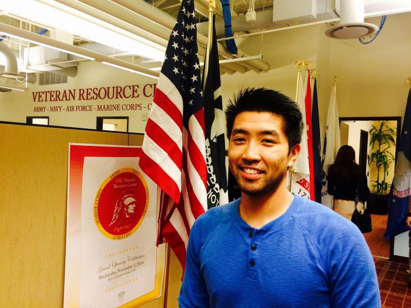 Richard Tang studied at USC's Veterans Resource Center on Veterans Day. (Danica Ceballos/Neon Tommy)