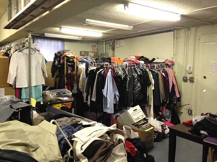 The "thrift store" at My Friend's Place. Young people can take four items a day. (Rebecca Gibian/Neon Tommy)