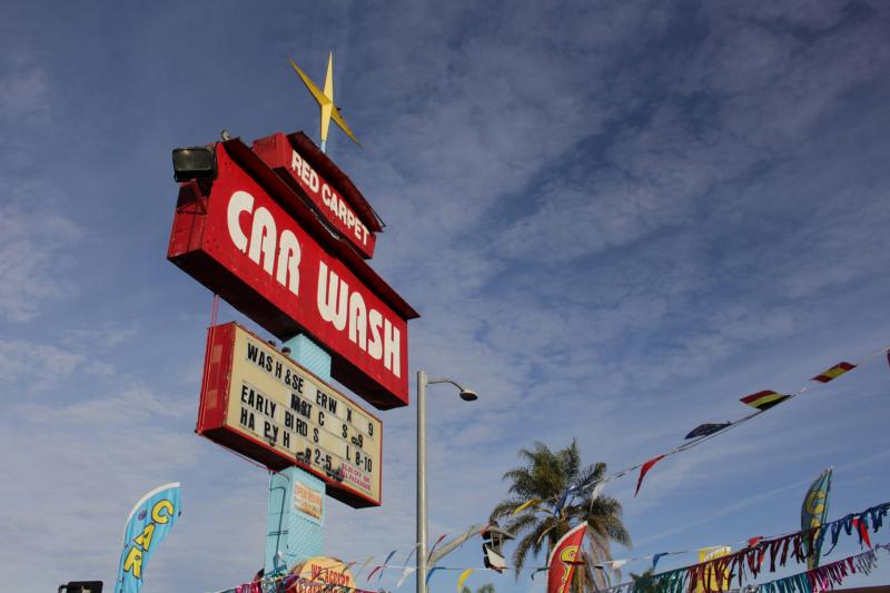 Red Carpet Car Wash has been in business since the 1960s. Since the start of the current drought, its business has decreased by ten to fifteen percent, one employee said. (Taylor Haney/Neon Tommy)