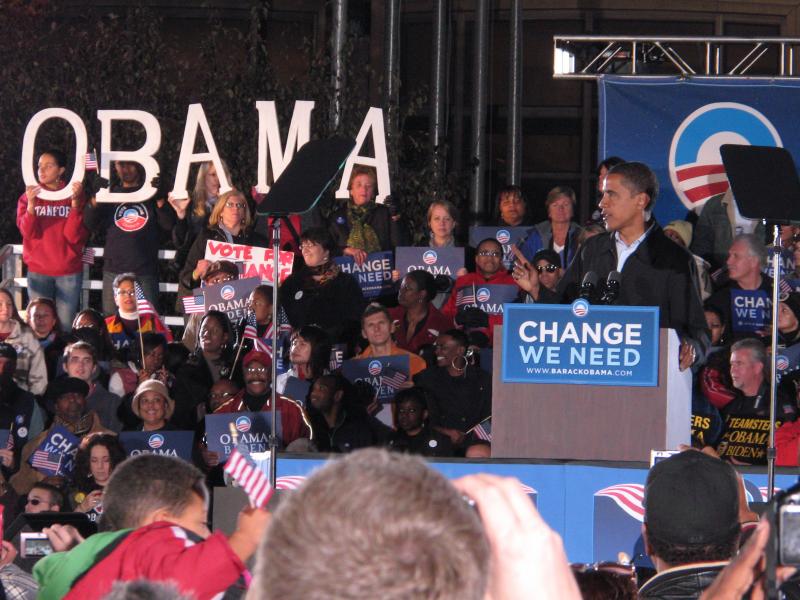 The sight of President Obama on the campaign trail has become a rare one. (TonyTheTiger/WikiCommons)