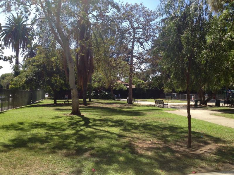 Burns Park on Beverly Boulevard showed few signs of drought. (David Hodari)