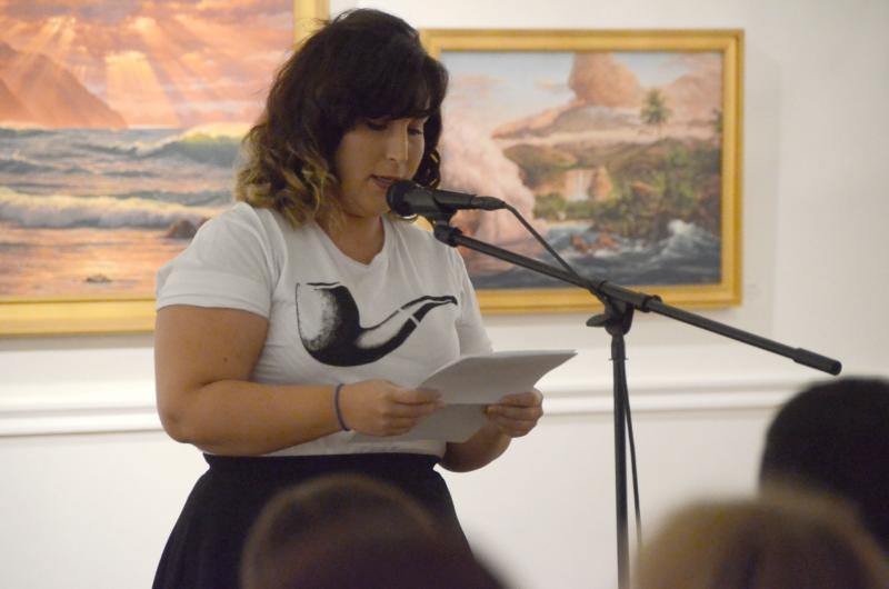 Gina Srmabekian reads "Heirlooms" at Lit Crawl. (Hillary Jackson/Neon Tommy)