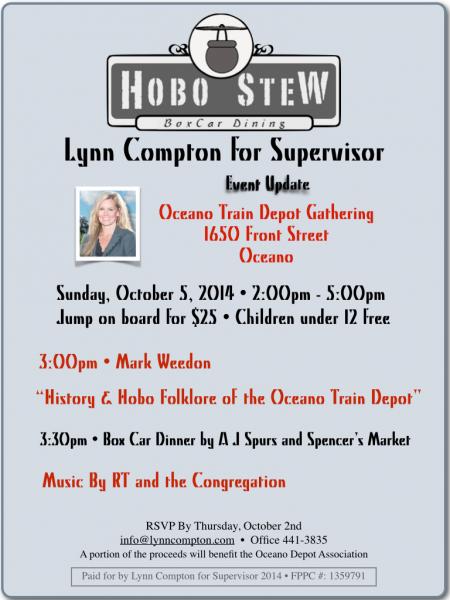 Flyer of hobo themed fundraiser for Lynn Compton's political campaign