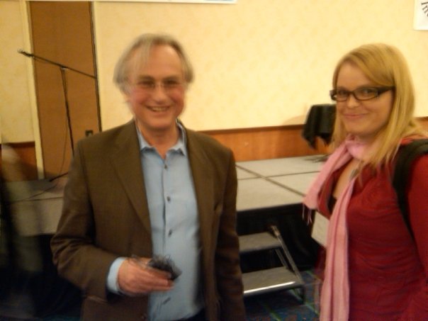 Me meeting Richard Dawkins in Burbank, CA. The camera operator is obviously really excited, too. (Carrie Poppy / Neon Tommy)