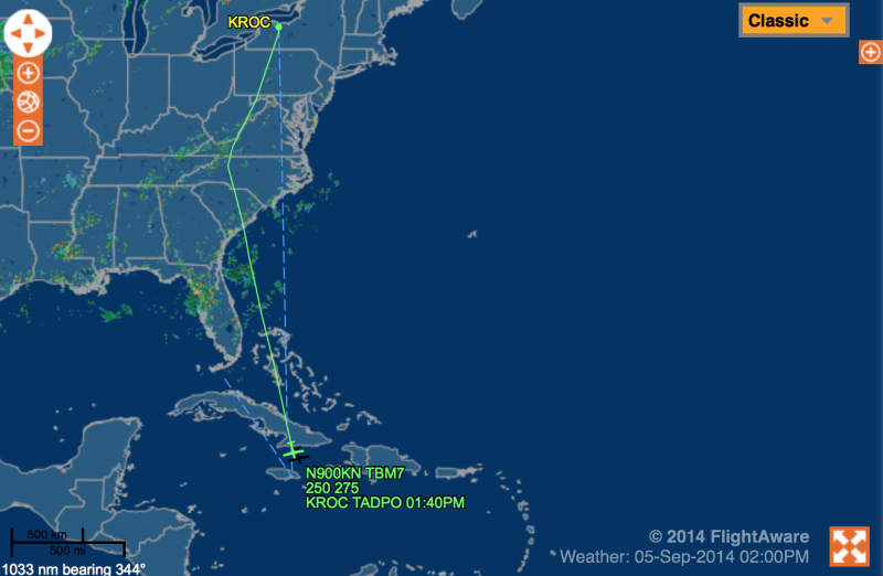 FlightAware's tracking of the plane's flight over Cuba.