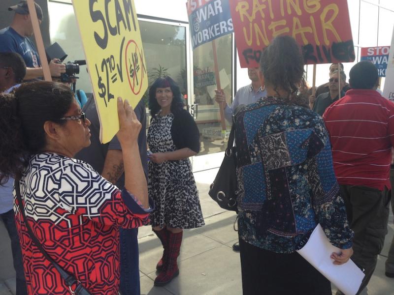 Blue Valentine (center) and other drivers protest. Phoenix Tso/Neon Tommy.