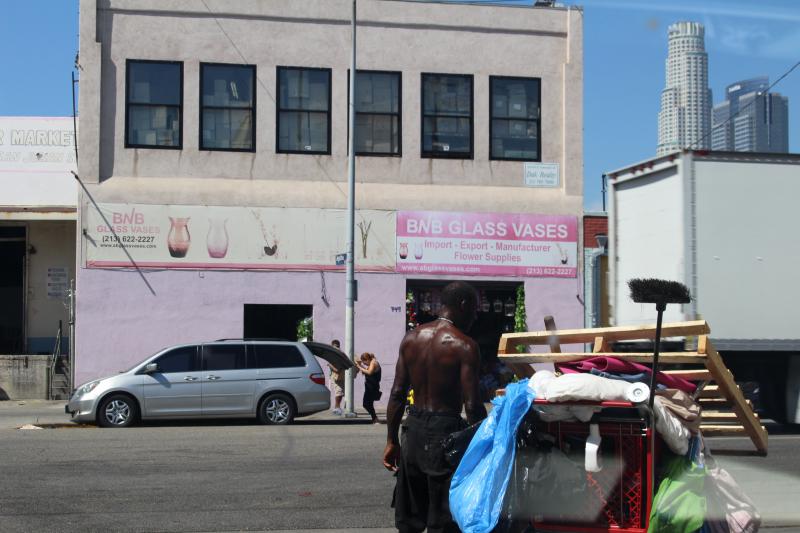 the 54-block Skid Row area in downtown Los Angeles is home to nearly 2,000 homeless people, according to a most recent LAPD count. A quarter of them are estimated to be women.