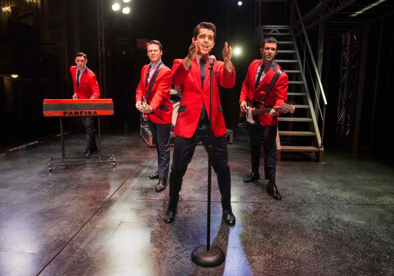 Jason Kappus, Nicolas Dromard, Hayden Milanes and Adam Zelasko perform "Sherry." Photo by Joan Marcus Jason Kappus, Nicolas Dromard, Hayden Milanes and Adam Zelasko perform "Sherry." Photo by Joan Marcus