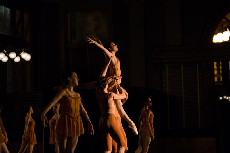 Lauryn Winterhalder (center) with ensemble in “Autumn” (Photo by Ryan Young)