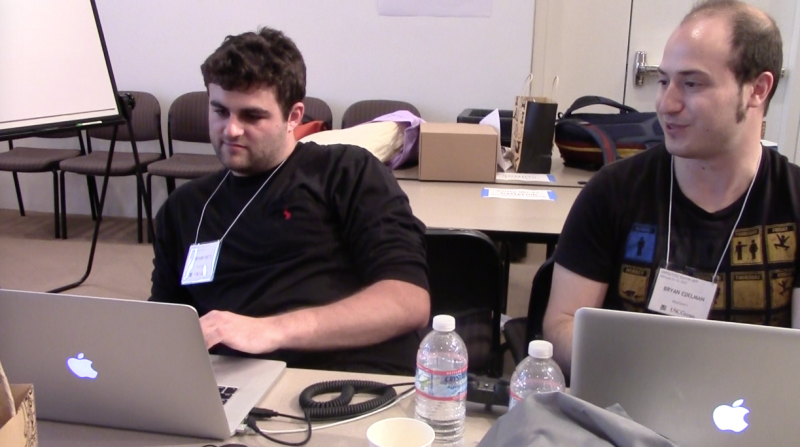 Students Trevor Dietz and Bryan Edelman begin to prepare their prototype. (Morgan Greenwald/Neon Tommy)
