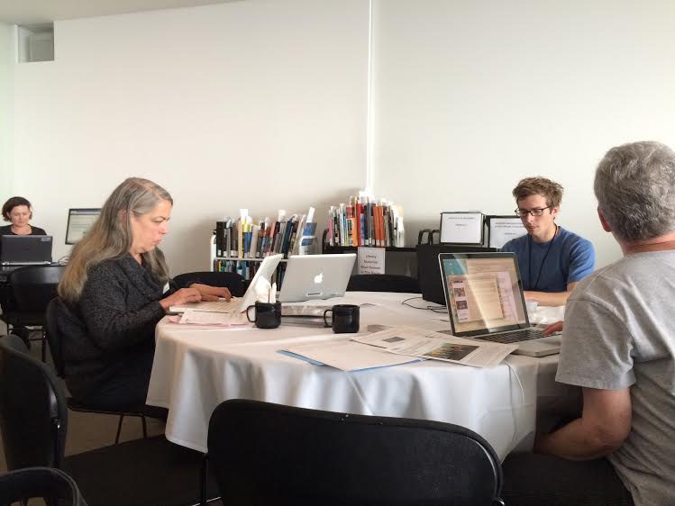 Volunteers gathered at the Getty Research Institute for East of Boreno's eighth Edit-a-Thon. (Morgan Greenwald / Neon Tommy)