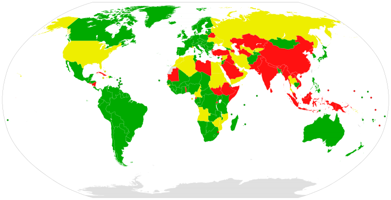 The map above shows the states who are party to the Rome Convention and their association with the ICC. States in green have signed and ratified the ICC charter, states in yellow have signed but not yet ratified, and states in red are not signatories to the ICC charter. (Wikimedia Commons/Public Domain) The map above shows the states who are party to the Rome Convention and their association with the ICC. States in green have signed and ratified the ICC charter, states in yellow have signed but not yet ratified, and states in red are not signatories to the ICC charter. (Wikimedia Commons/Public Domain)