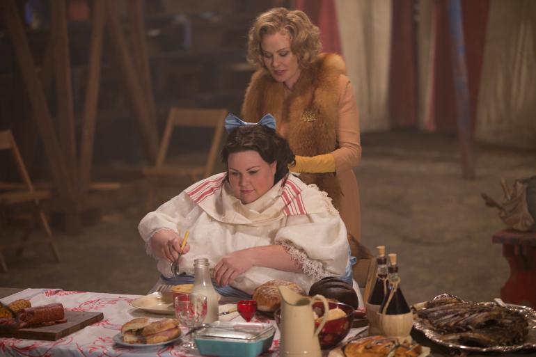 Elsa (Jessica Lange) makes new recruit Barbara (Chrissy Metz) feel at home (FX).