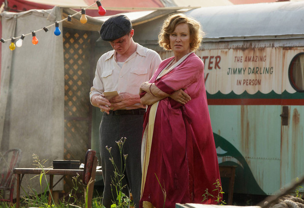 Jessica Lange as Fraulein Elsa and Evan Peters as Jimmy Darling (FX).