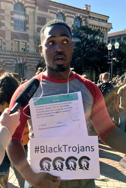 USC student Tyrone Young shared his experiences at at the rally. (Paolo Uggetti/Annenberg Media)