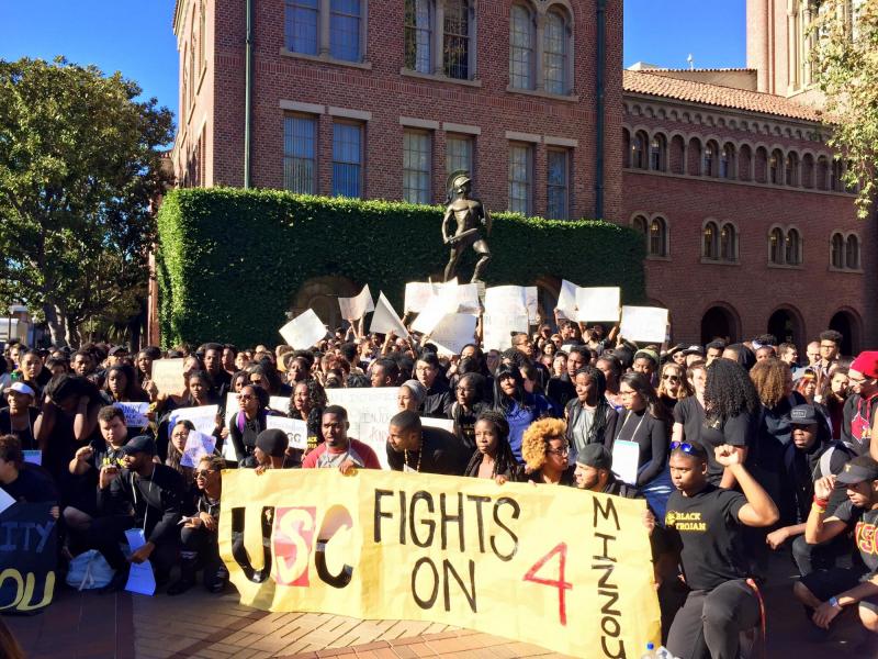 Hundreds of USC students gathered for the rally. (Paolo Uggetti/Annenberg Media) Hundreds of USC students gathered for the rally. (Paolo Uggetti/Annenberg Media)