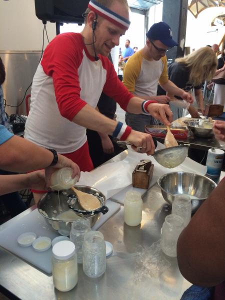 Heavy cream + mason jar + 10-15 minutes of shaking = fresh butter! (Sara Tiano/Neon Tommy) Heavy cream + mason jar + 10-15 minutes of shaking = fresh butter! (Sara Tiano/Neon Tommy)