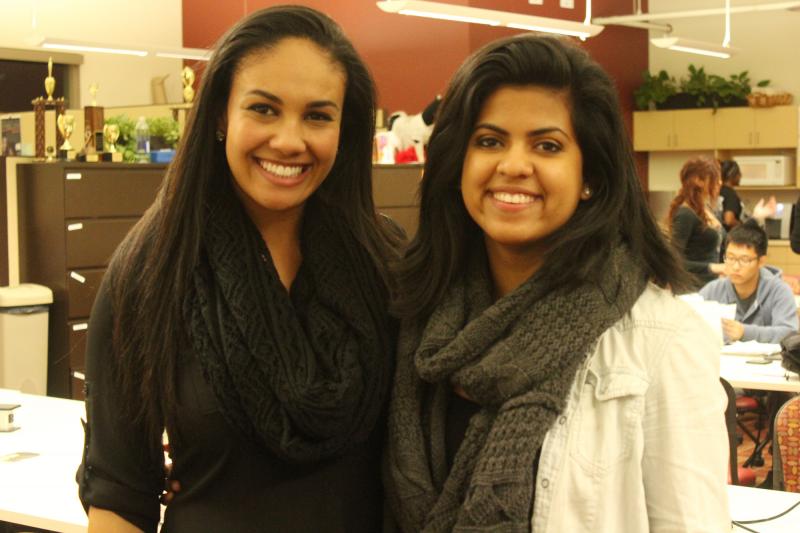 Rini Sampath, right, pictured with USG Vice President Jordan Fowler. (Tiara Muhammad/Neon Tommy) Rini Sampath, right, pictured with USG Vice President Jordan Fowler. (Tiara Muhammad/Neon Tommy)