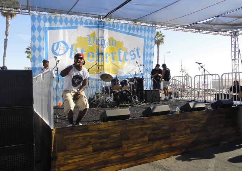 Yes, vegan rap is a thing. Vegan Boss was the highlight performance of Vegan Oktoberfest. (Sara Tiano/Neon Tommy)