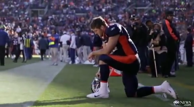 Tim Tebow's prayer stance (ABC). Tim Tebow's prayer stance (ABC).