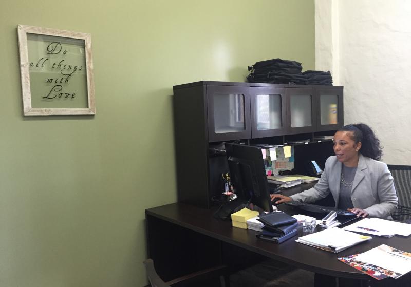 Tasha Carter at her office next to the DLA print center (Diana Lee/ Neon Tommy)