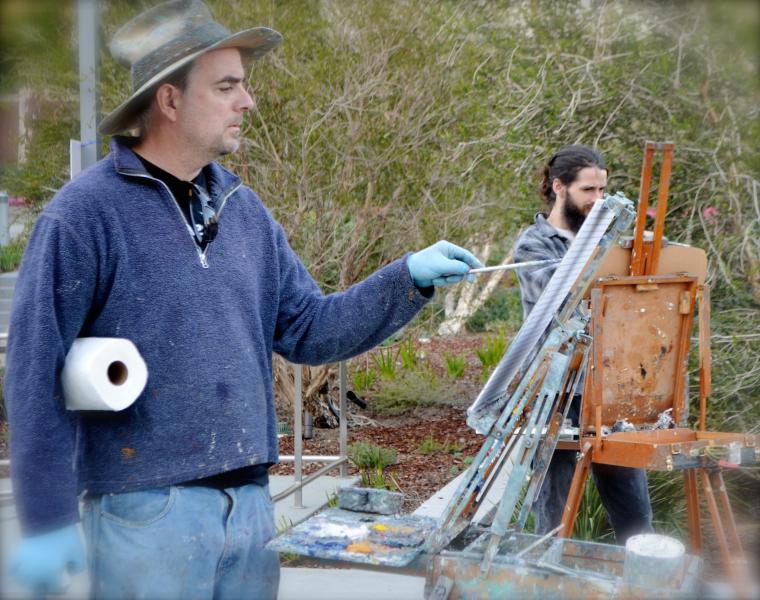 Artist John Kilduff practicing plein air painting. (Alyssa Wall/Neon Tommy)