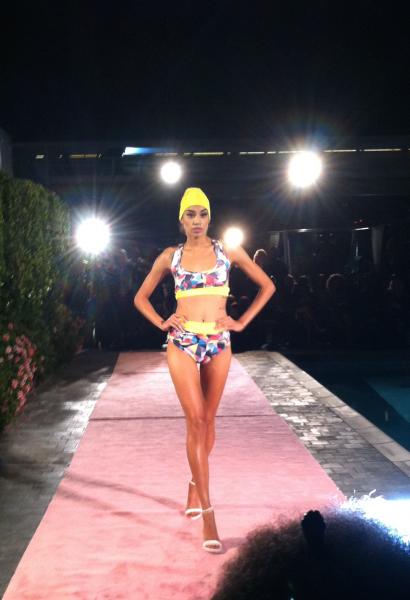 A colorful swimsuit from Luque's Spring 2015 collection (Mary Katherine Bailey/Neon Tommy).