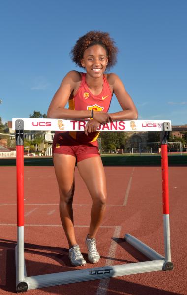 Freshman hurdler Dior Hall (Kirby Lee/USC Sports Information)