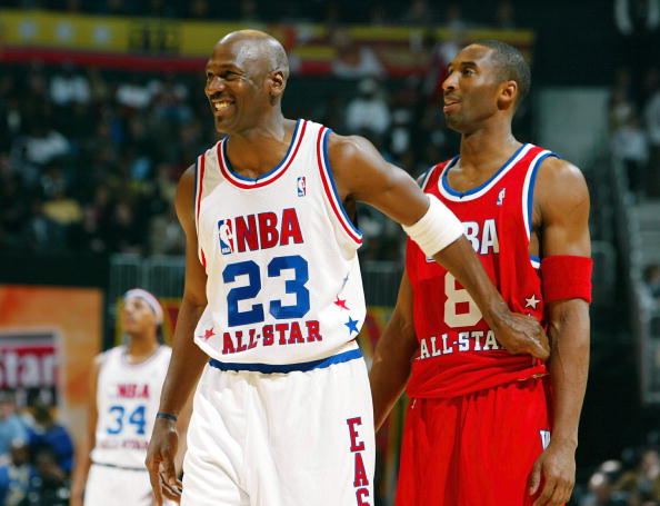 Michael Jordan and Kobe Bryant in 2003 All Star Game (Flickr, tzuan3)